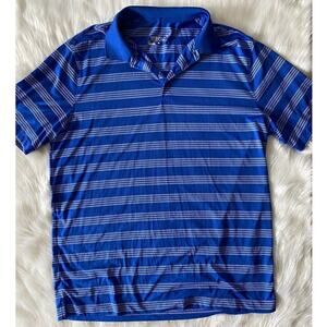 Nike Golf DRI-FIT Tour Performance Striped Blue White Polo Athletic Tee Shirt XL